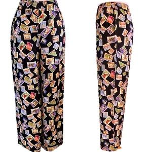 Vintage David Dart World Stamp  Lagenlook Resortwear Black Straight Leg Capri S